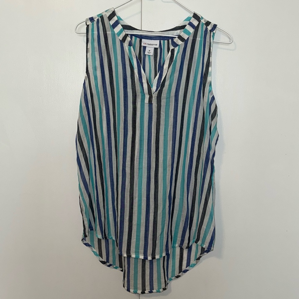Liz Claiborne Sleeveless Tank Top Blouse Sheer Striped Women’s Medium M Cotton